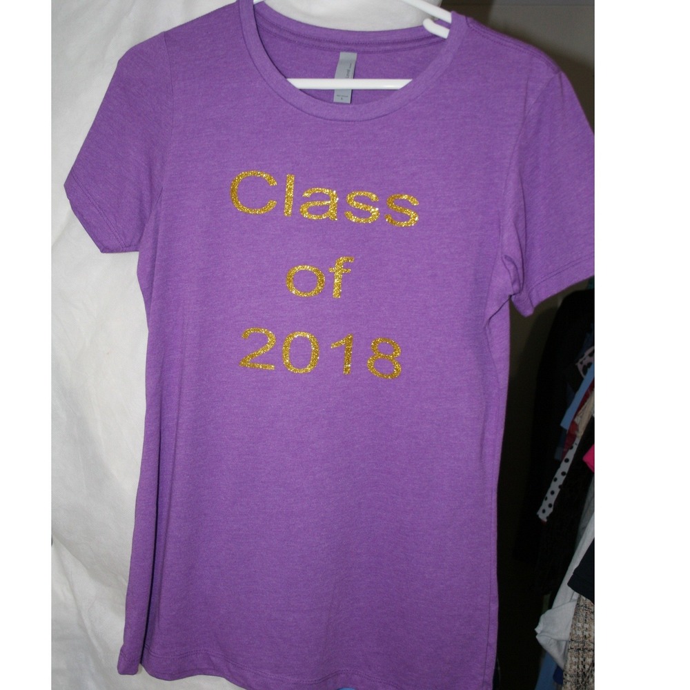 Next Level Apparel Purple Class of 2018 Gold Glitter Graphic T-Shirt Large